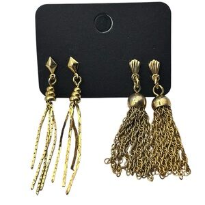 Vintage Gold Tone Tassel Earring Bundle of 2 Earrings Estate Jewelry Art Deco